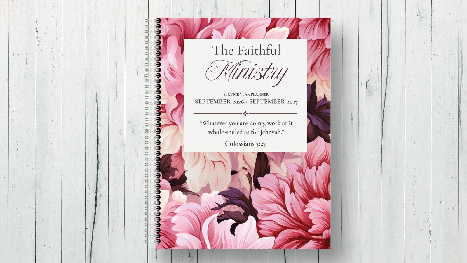 2026–2027 Faithful Ministry Companion digital ministry planner with pink floral design and hyperlinked planning pages.